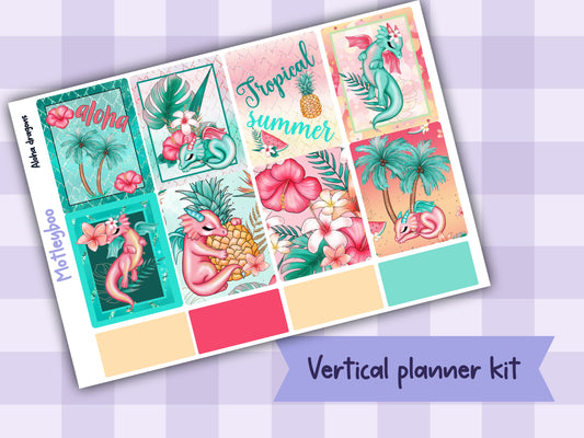 Weekly planner vertical sticker kit, summertime vibes, bright and colourful functional stickers, aloha dragons