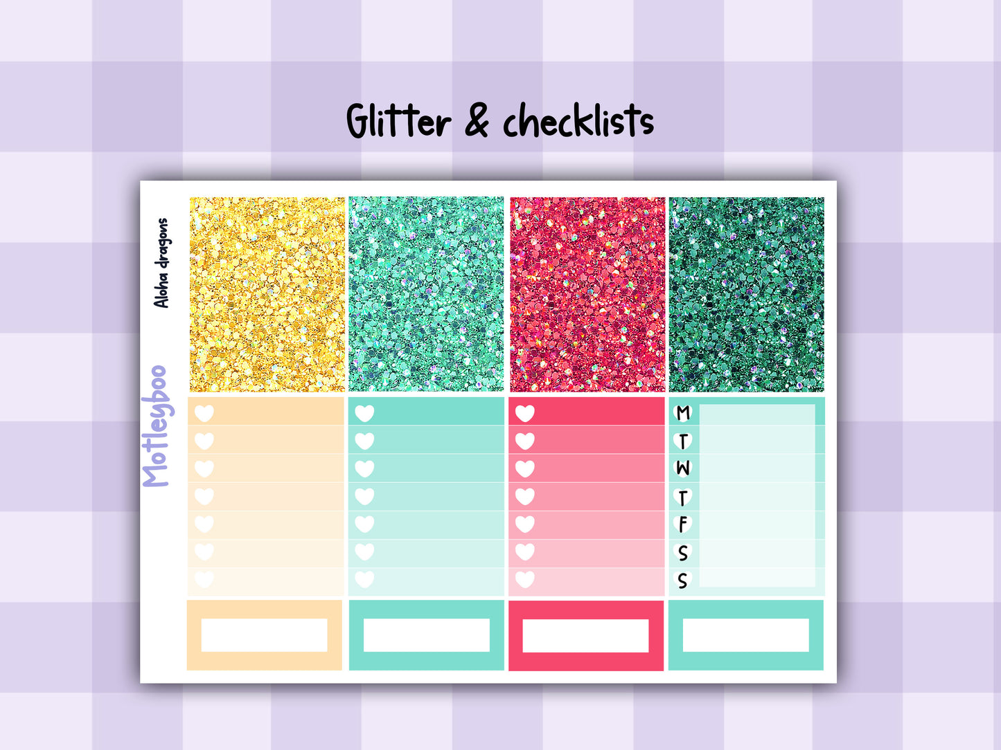Weekly planner vertical sticker kit, summertime vibes, bright and colourful functional stickers, aloha dragons