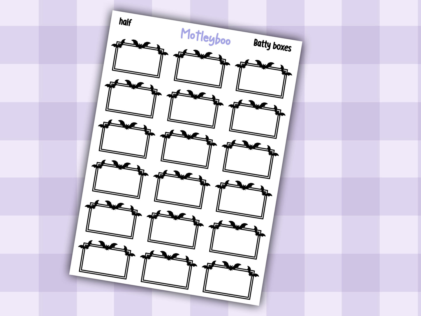 Batty Functional Planner Stickers, Quarter and Half Boxes, Goth Weekly Planner Supplies
