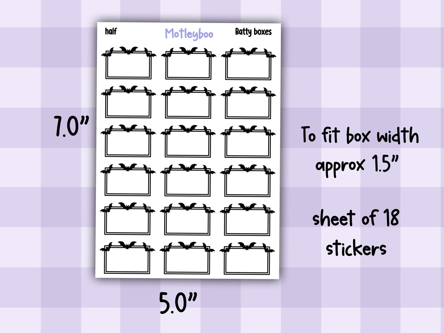 Batty Functional Planner Stickers, Quarter and Half Boxes, Goth Weekly Planner Supplies