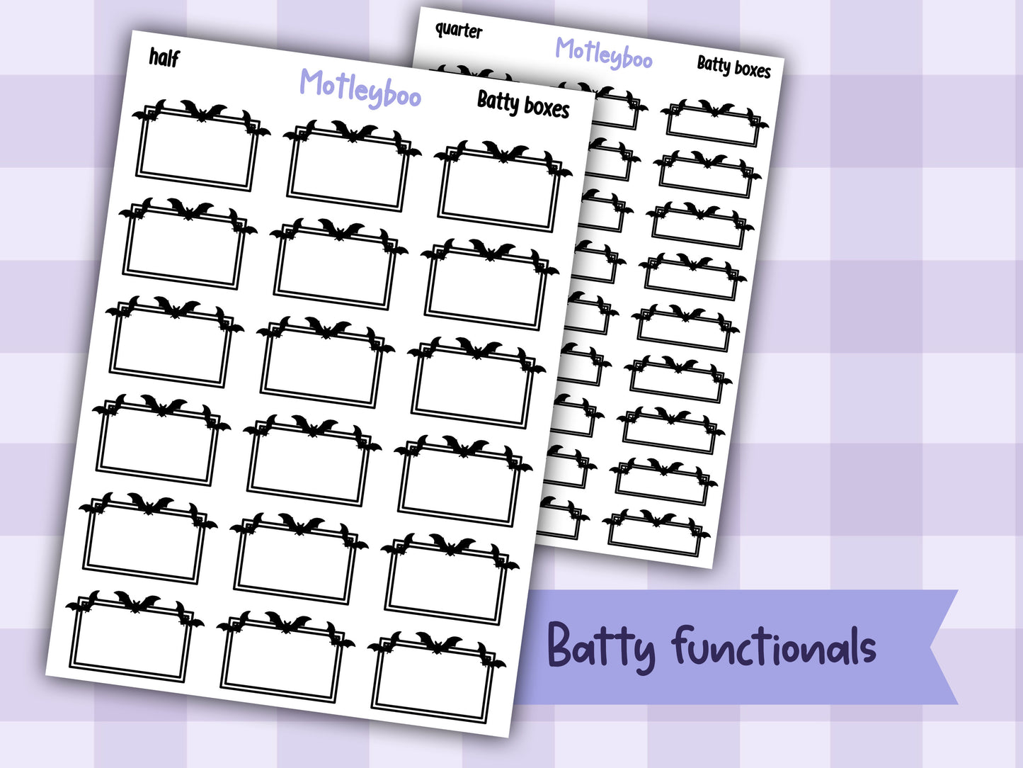 Batty Functional Planner Stickers, Quarter and Half Boxes, Goth Weekly Planner Supplies