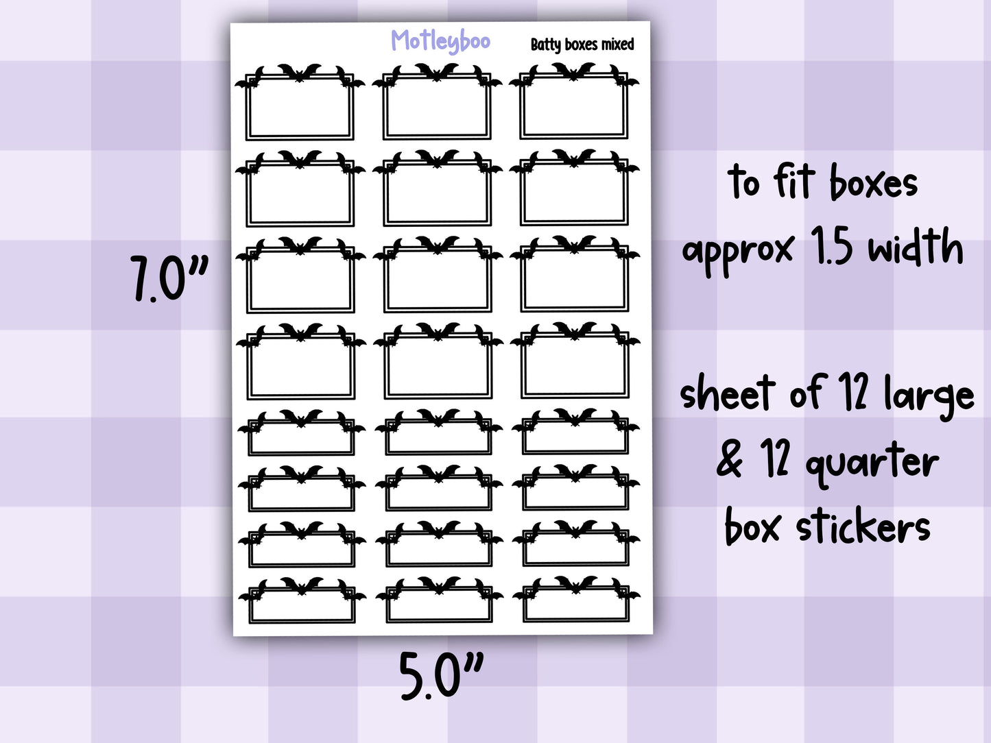 Batty Functional Planner Stickers, Quarter and Half Boxes, Goth Weekly Planner Supplies MIXED SHEET
