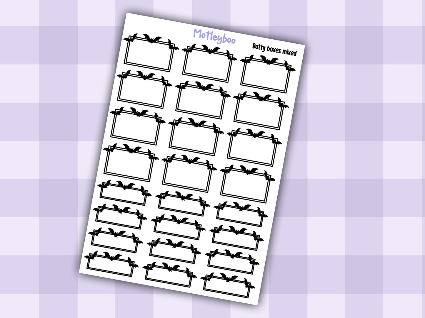 Batty Functional Planner Stickers, Quarter and Half Boxes, Goth Weekly Planner Supplies MIXED SHEET