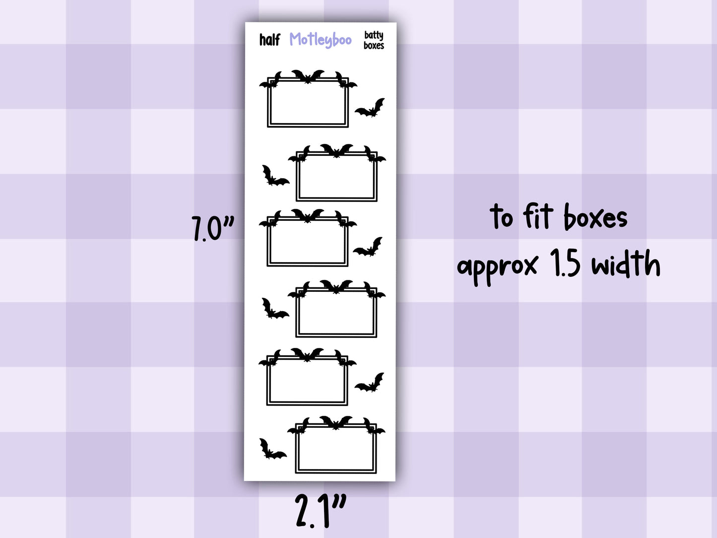 Batty Functional Planner Stickers, Quarter and Half Boxes, Goth Weekly Planner Supplies, SMALL SHEETS