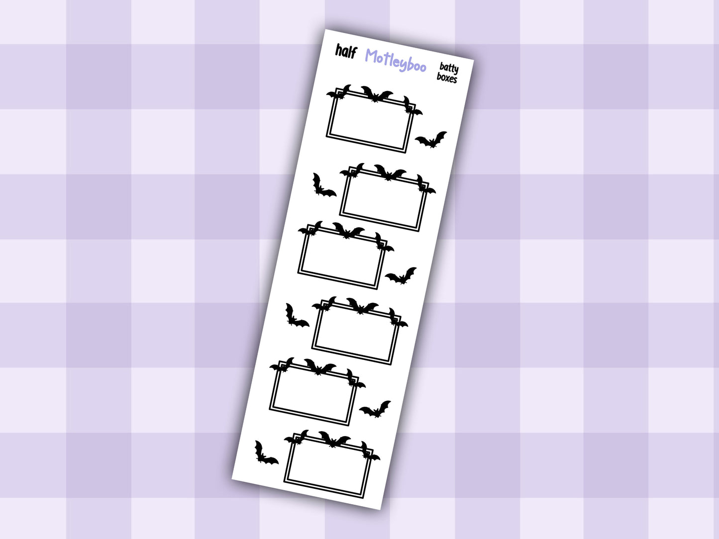 Batty Functional Planner Stickers, Quarter and Half Boxes, Goth Weekly Planner Supplies, SMALL SHEETS