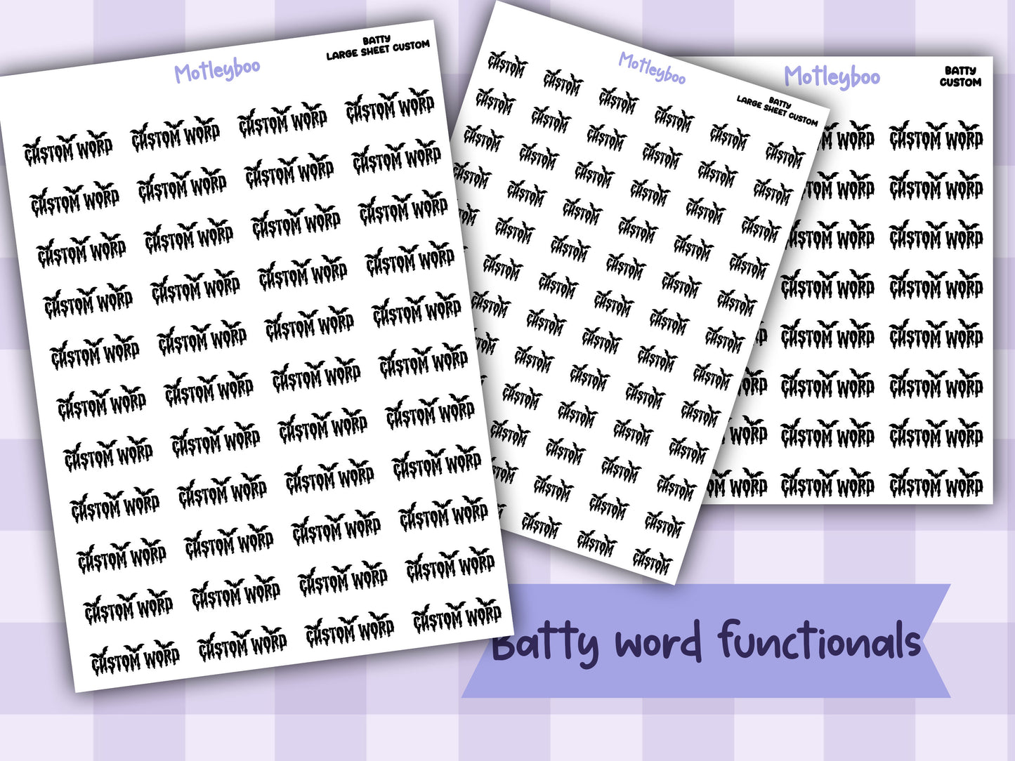 Batty Custom Word Planner Stickers: Goth Journal Stickers