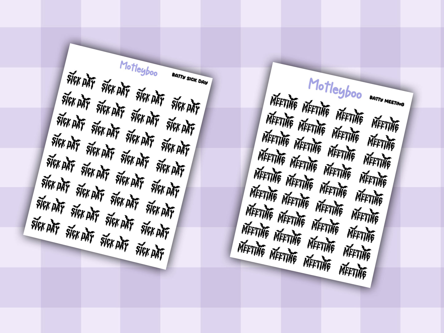 Batty Words Planner Stickers, Spooky Goth Journal Stickers, work planning, gothic planner, functional word stickers