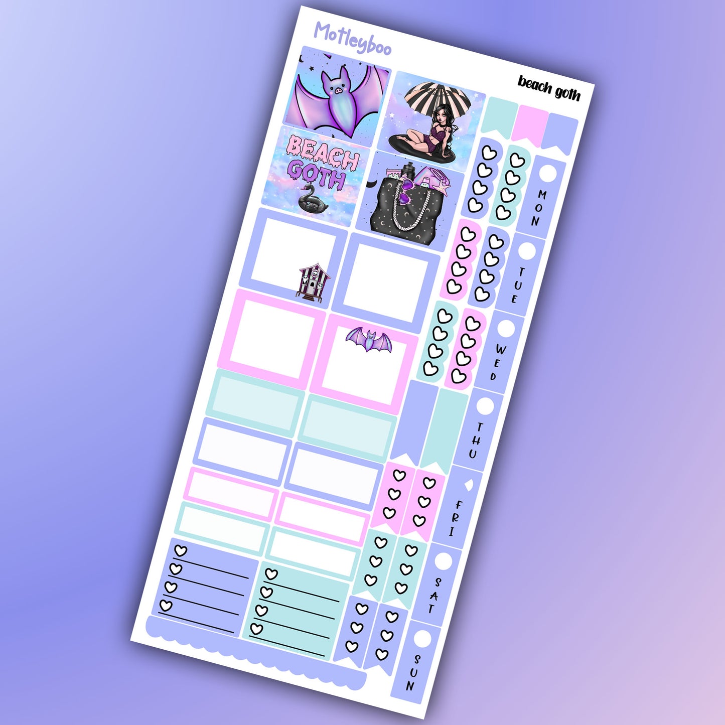 Hobonichi weeks, sticker kit, hobonichi planner, goth planner, witch vibes, summerween, stickers, goth sticker, beach goth, summer goth