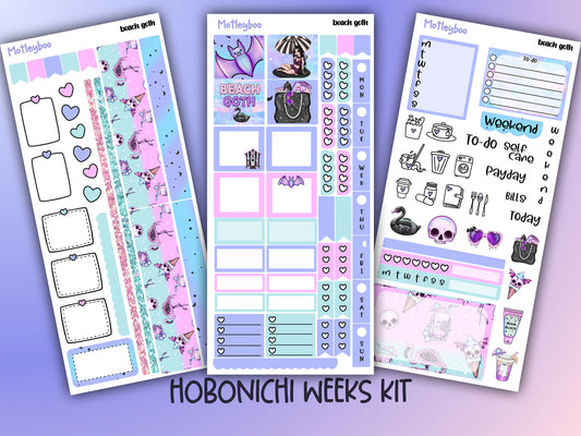 Hobonichi weeks, sticker kit, hobonichi planner, goth planner, witch vibes, summerween, stickers, goth sticker, beach goth, summer goth