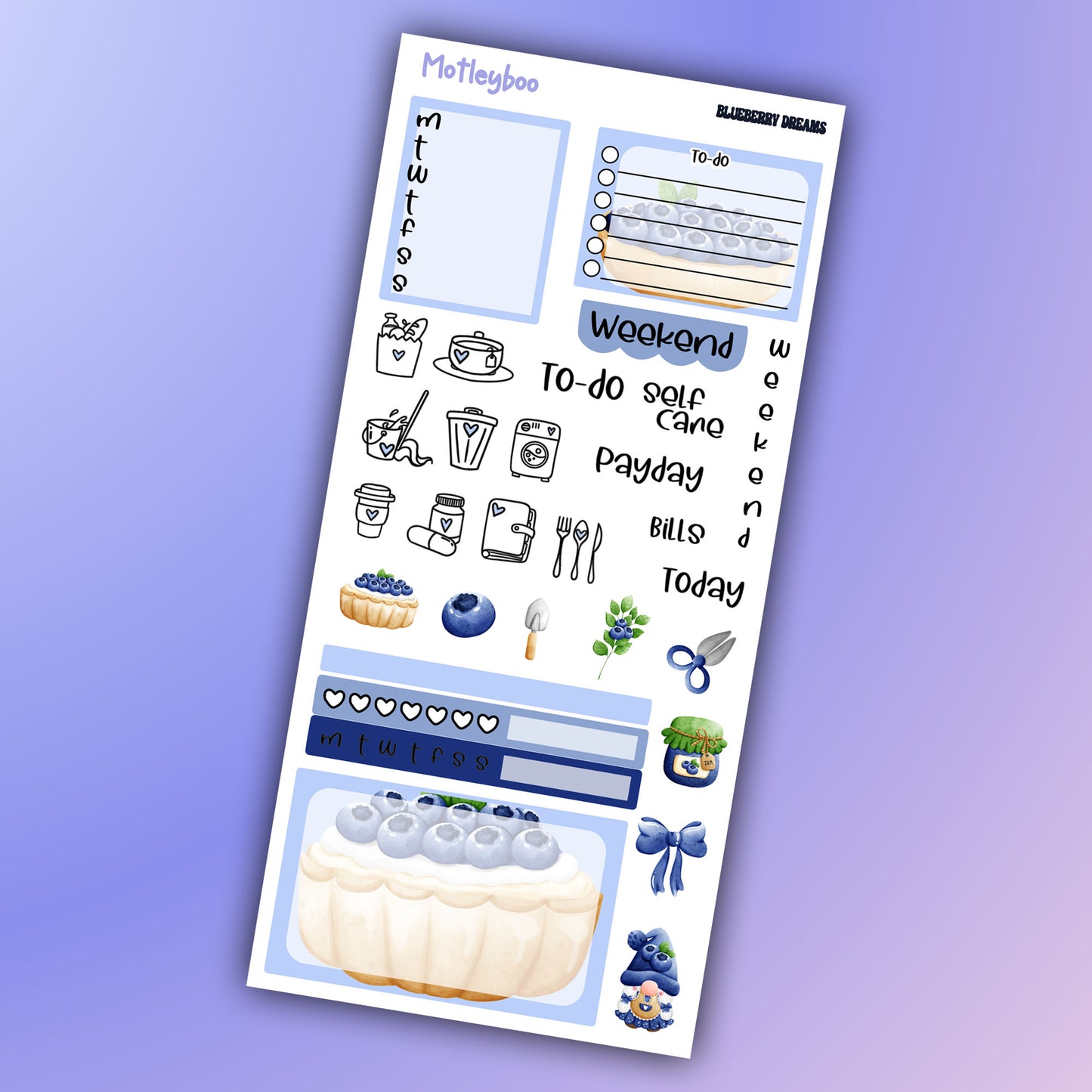 Hobonichi weeks kit, weekly sticker kit, blueberry stickers, gnome stickers, functional sticker, small journal, fruit stickers, planners