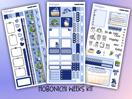 Hobonichi weeks kit, weekly sticker kit, blueberry stickers, gnome stickers, functional sticker, small journal, fruit stickers, planners