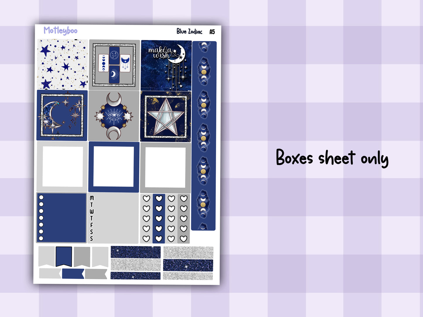A5 Celestial Hobonichi cousin planner sticker kit, Blue Zodiac