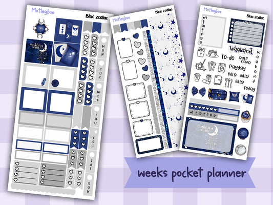 Hobonichi weeks, sticker kit, hobonichi planner, blue zodiac, celestial stickers, witchy planner, hobonichi functional stickers, blue zodiac