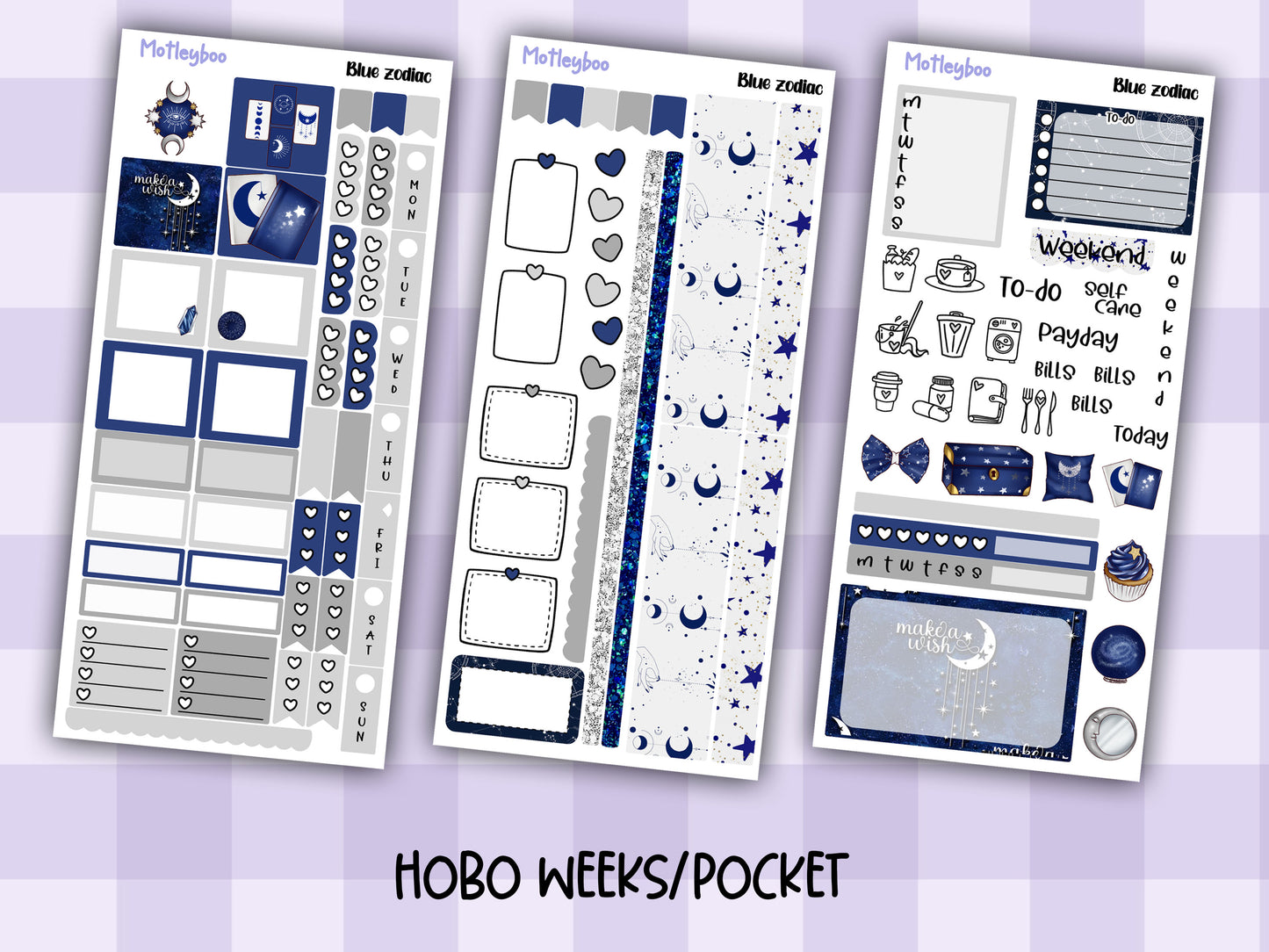 Hobonichi weeks, sticker kit, hobonichi planner, blue zodiac, celestial stickers, witchy planner, hobonichi functional stickers, blue zodiac