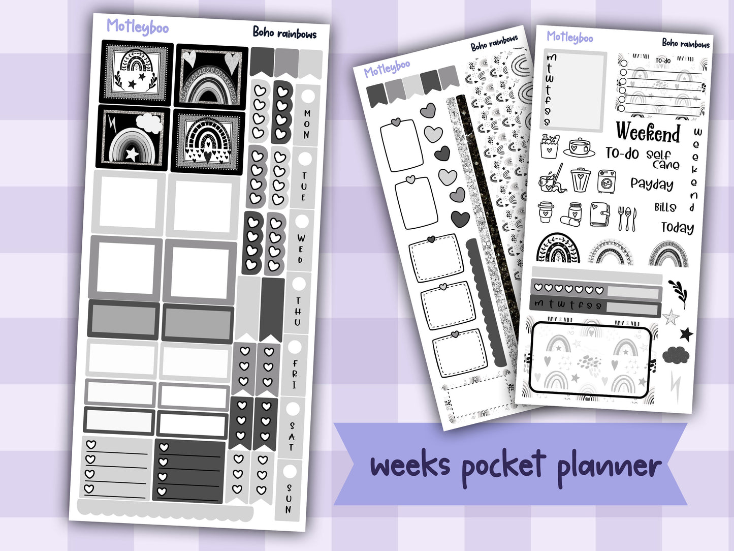 Hobonichi weeks weekly planner sticker kit, planner stickers, Boho rainbows