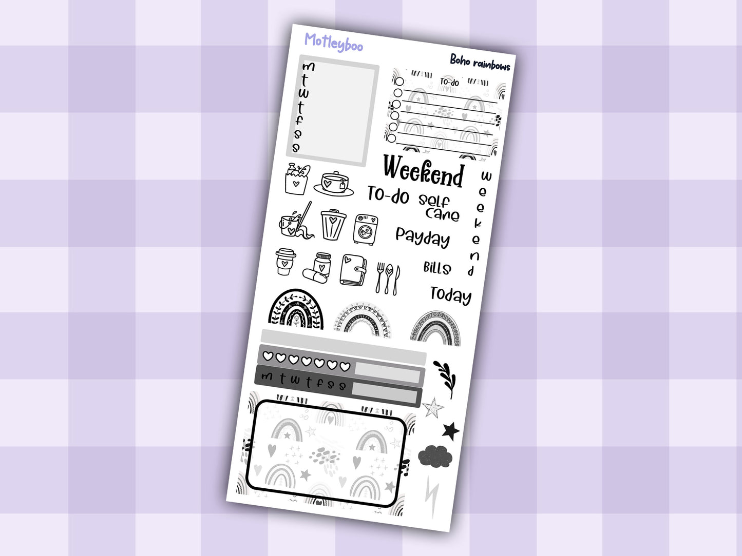 Hobonichi weeks weekly planner sticker kit, planner stickers, Boho rainbows