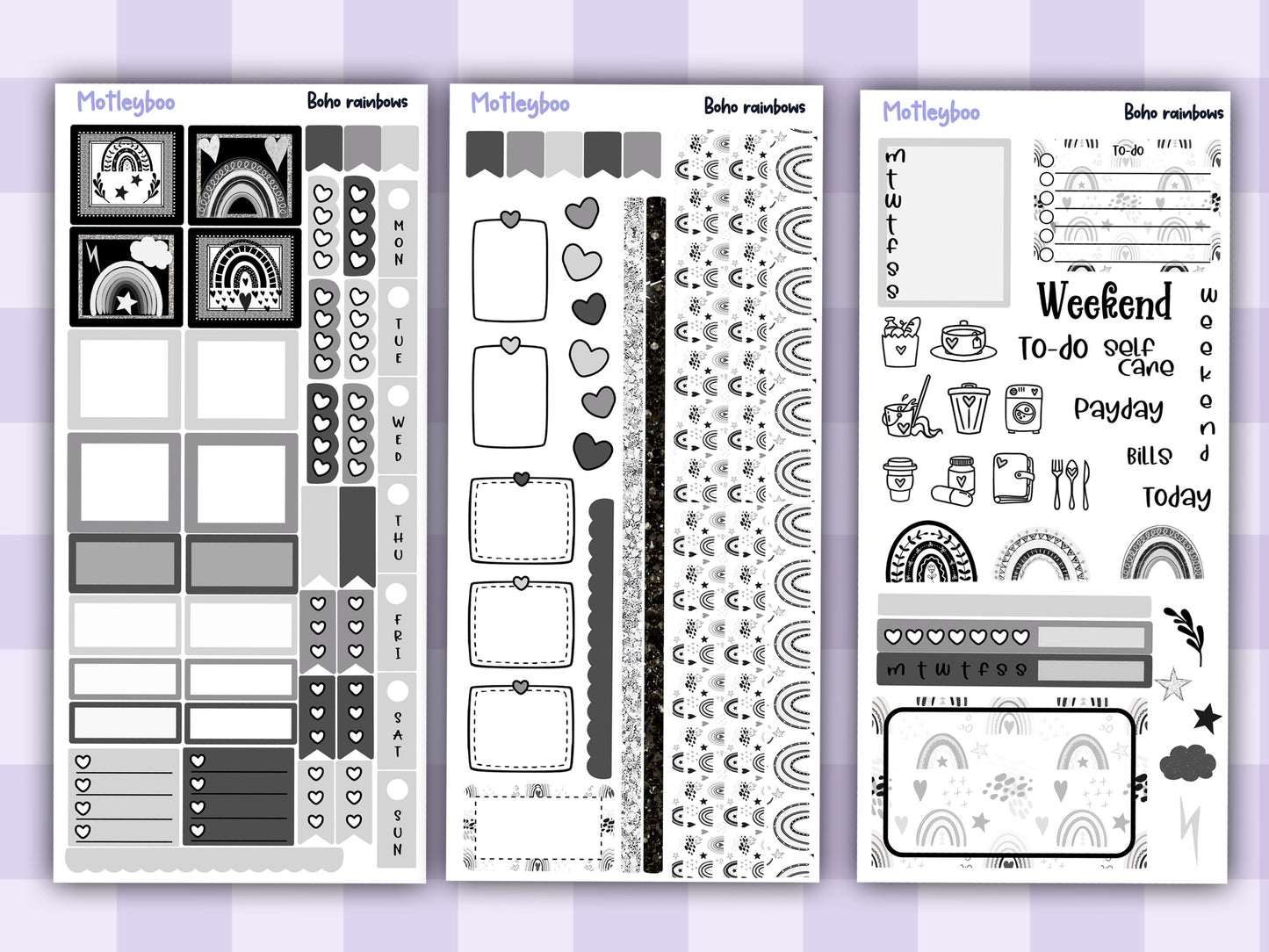 Hobonichi weeks weekly planner sticker kit, planner stickers, Boho rainbows