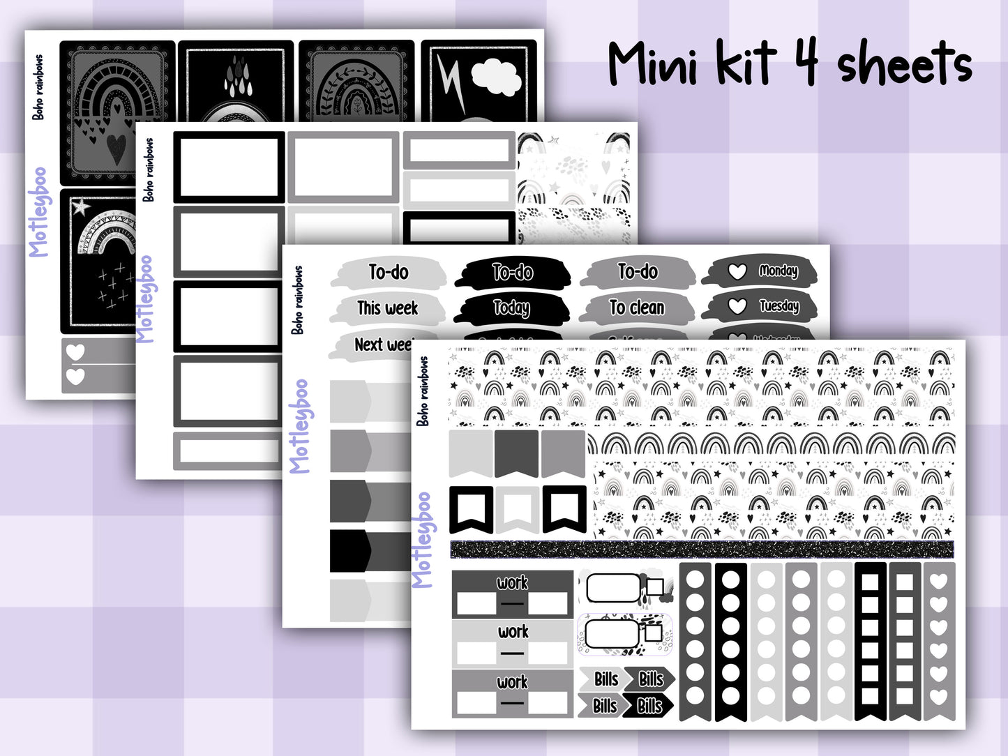 Weekly Planner Sticker Kit, Vertical Planning Stickers, Boho rainbows
