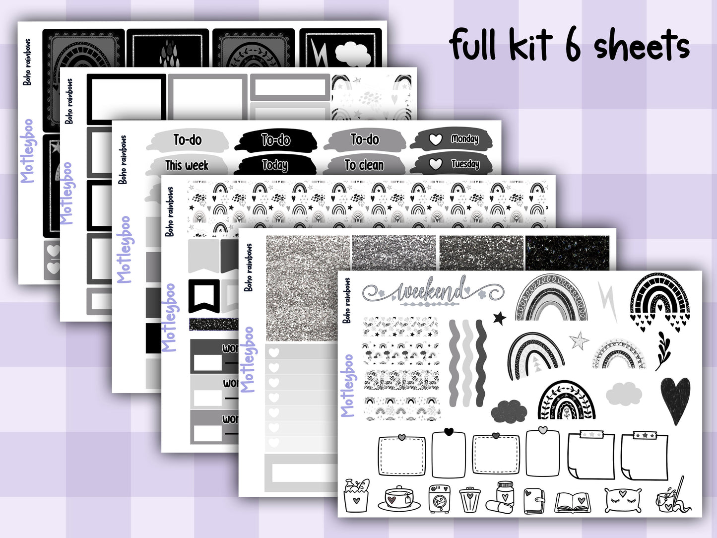 Weekly Planner Sticker Kit, Vertical Planning Stickers, Boho rainbows