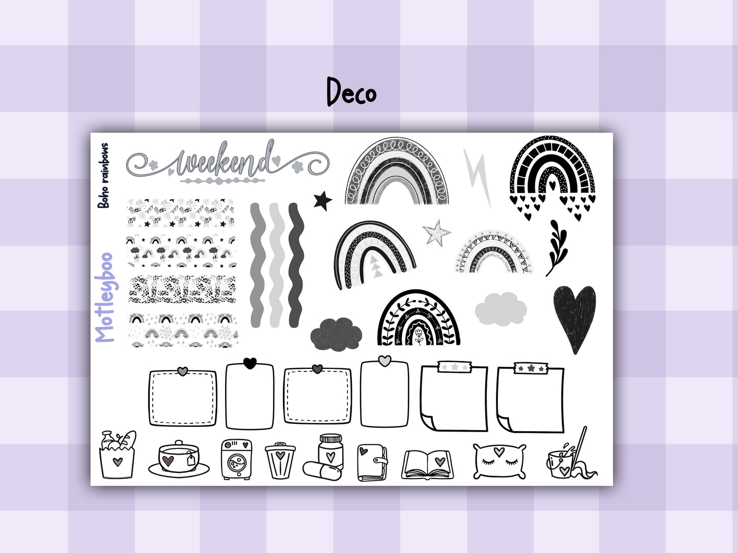Weekly Planner Sticker Kit, Vertical Planning Stickers, Boho rainbows