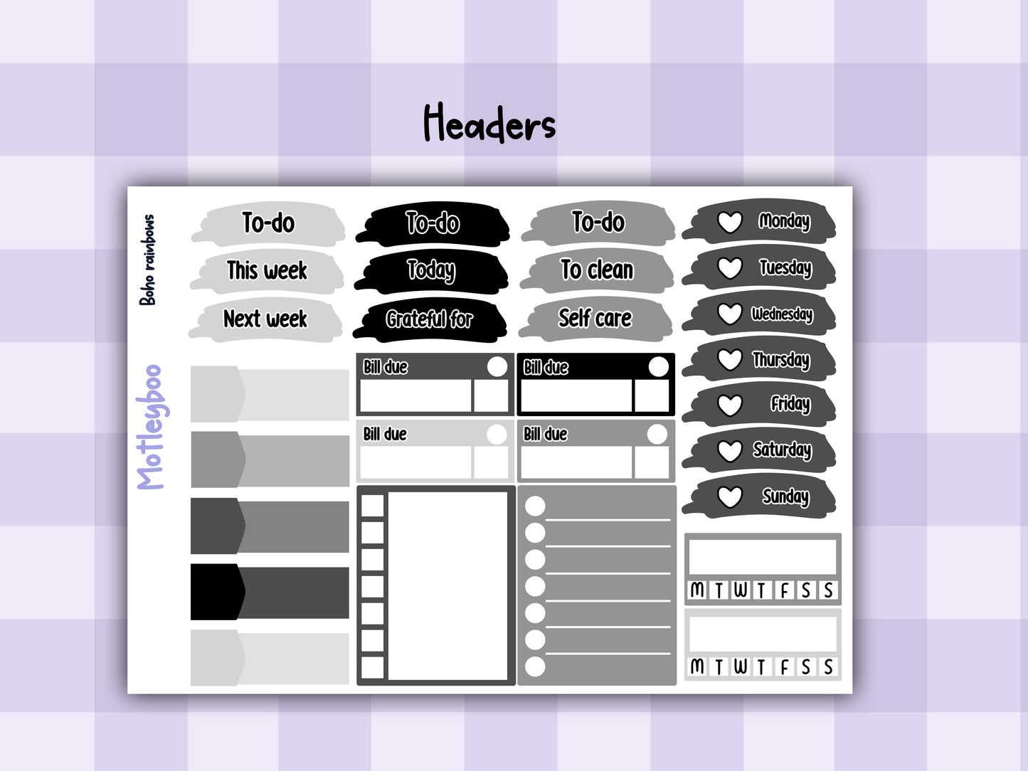 Weekly Planner Sticker Kit, Vertical Planning Stickers, Boho rainbows