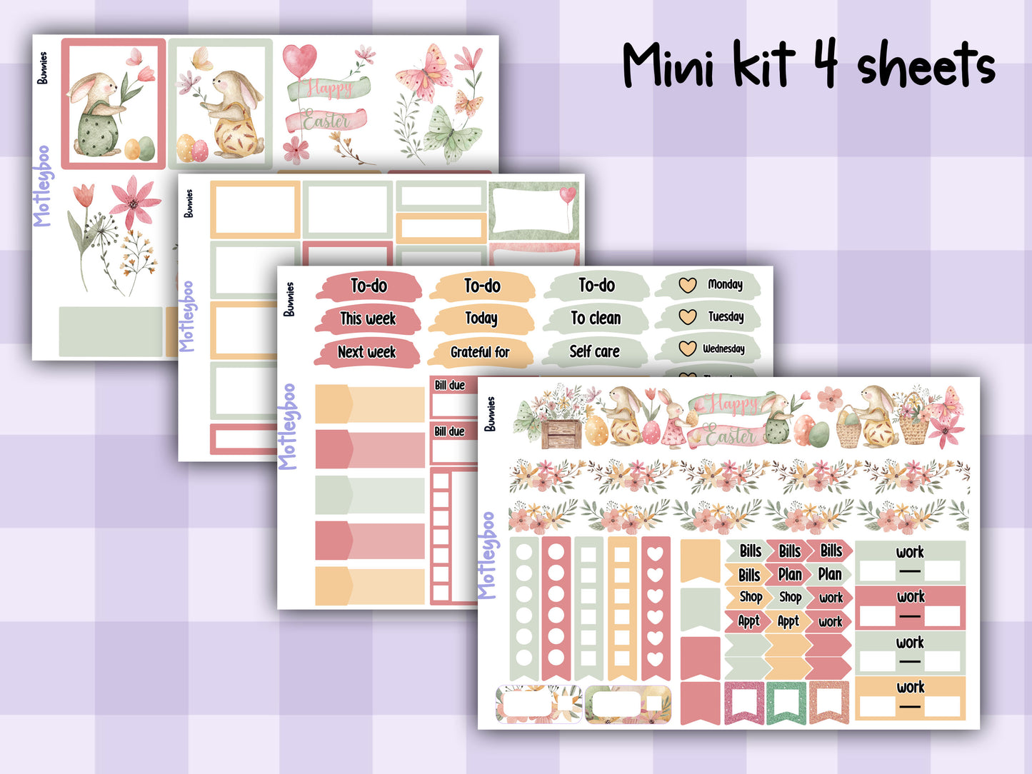 Easter Bunnies Vertical Planner Sticker Kit, Spring Journaling, Cozy Vibes