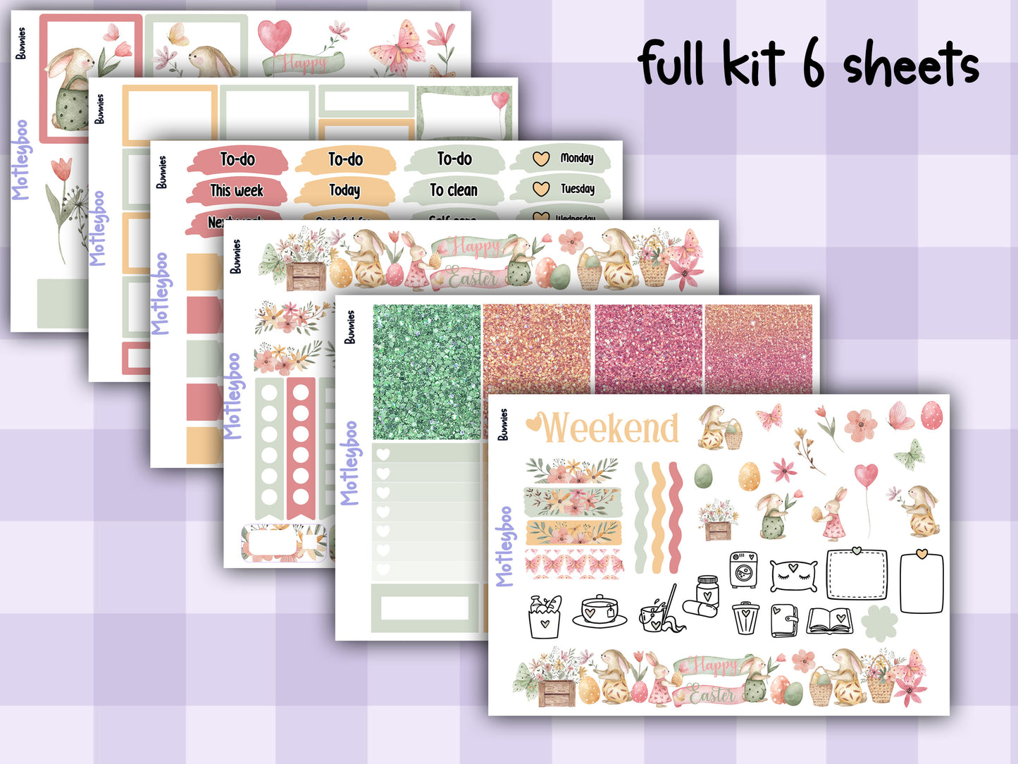 Easter Bunnies Vertical Planner Sticker Kit, Spring Journaling, Cozy Vibes