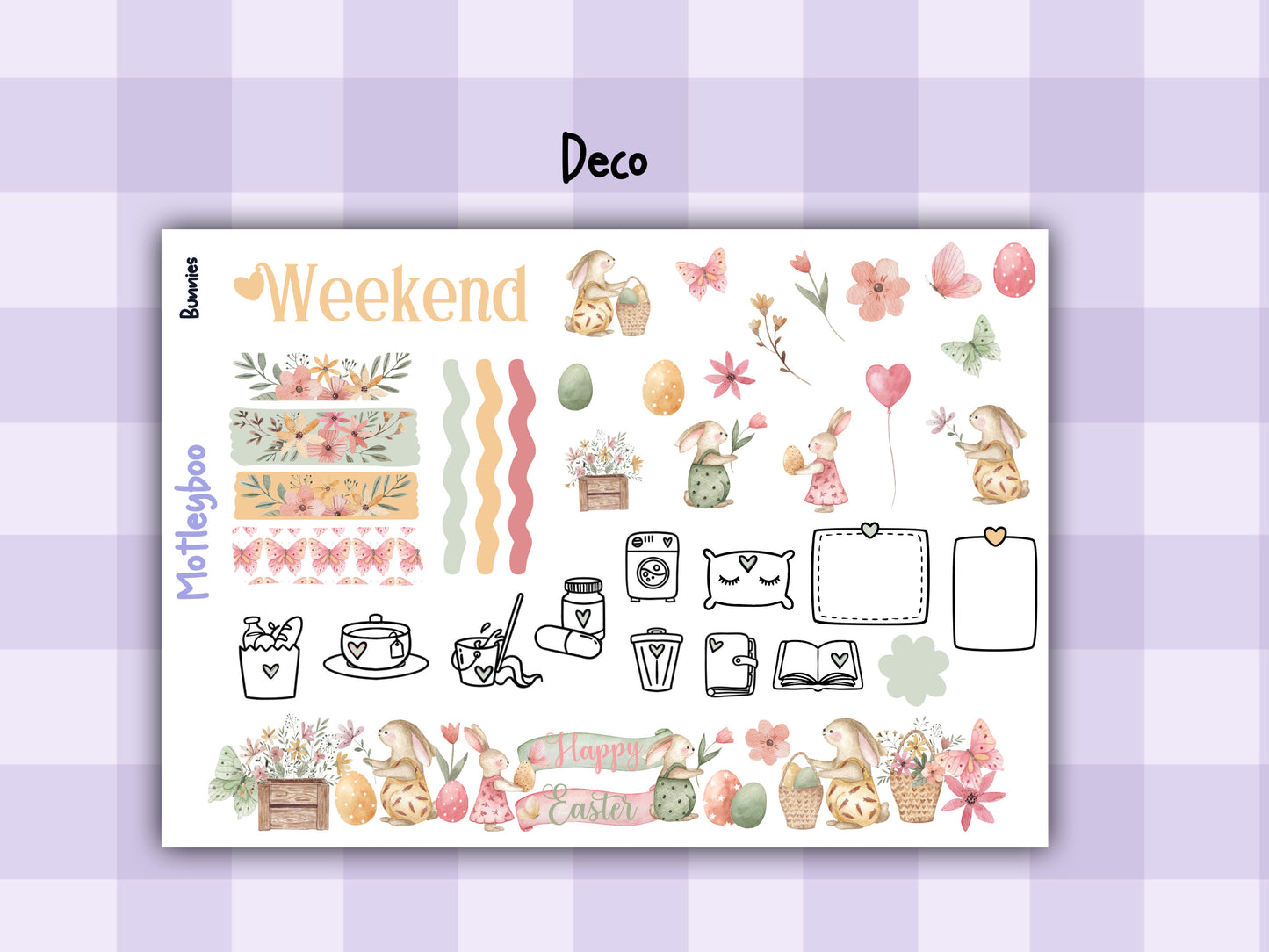 Easter Bunnies Vertical Planner Sticker Kit, Spring Journaling, Cozy Vibes