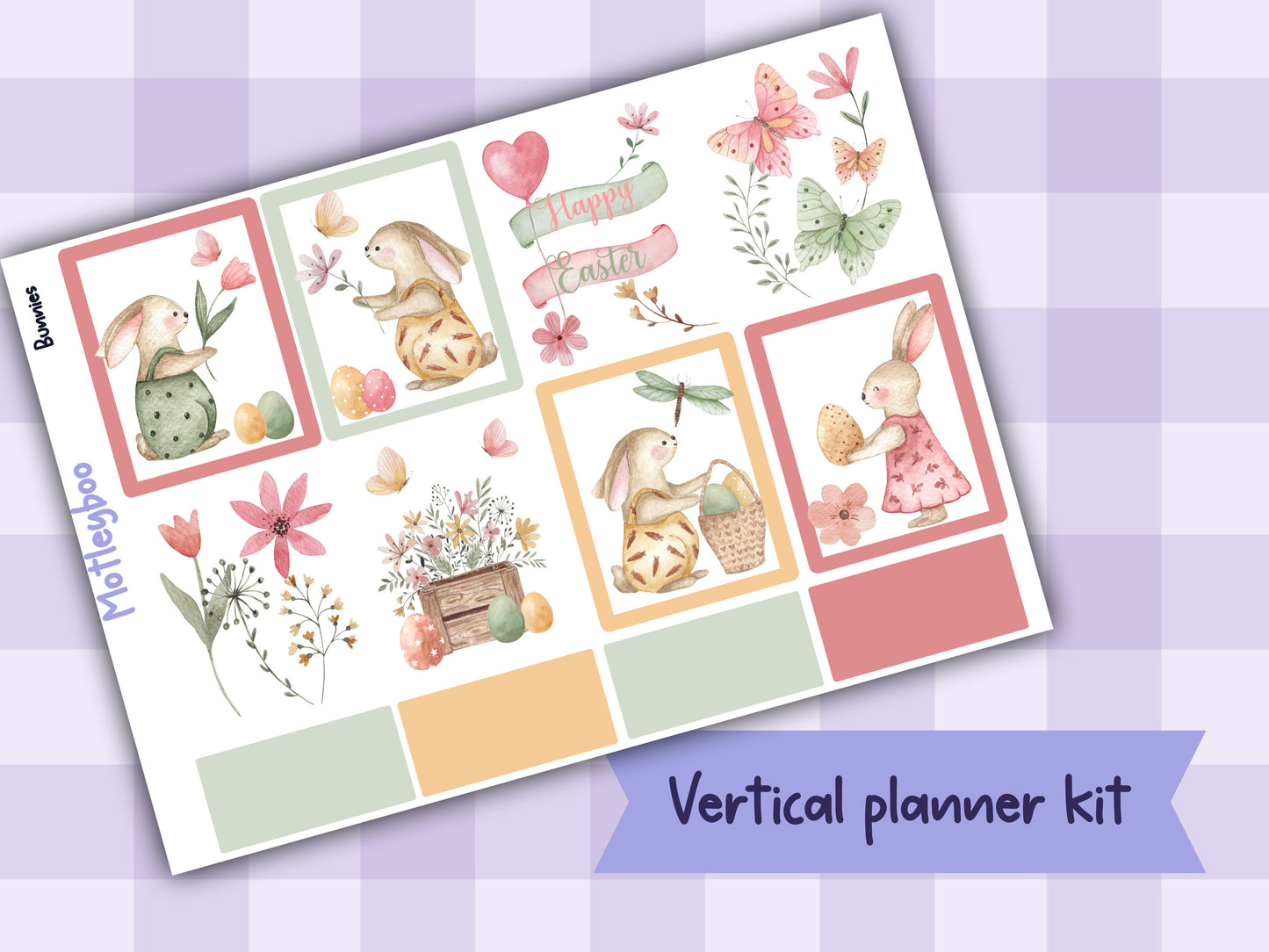 Easter Bunnies Vertical Planner Sticker Kit, Spring Journaling, Cozy Vibes