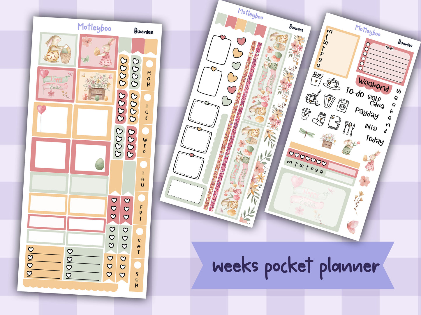 Easter hobonichi weeks, sticker kit, hobonichi planner, easter stickers sticker, bunnies