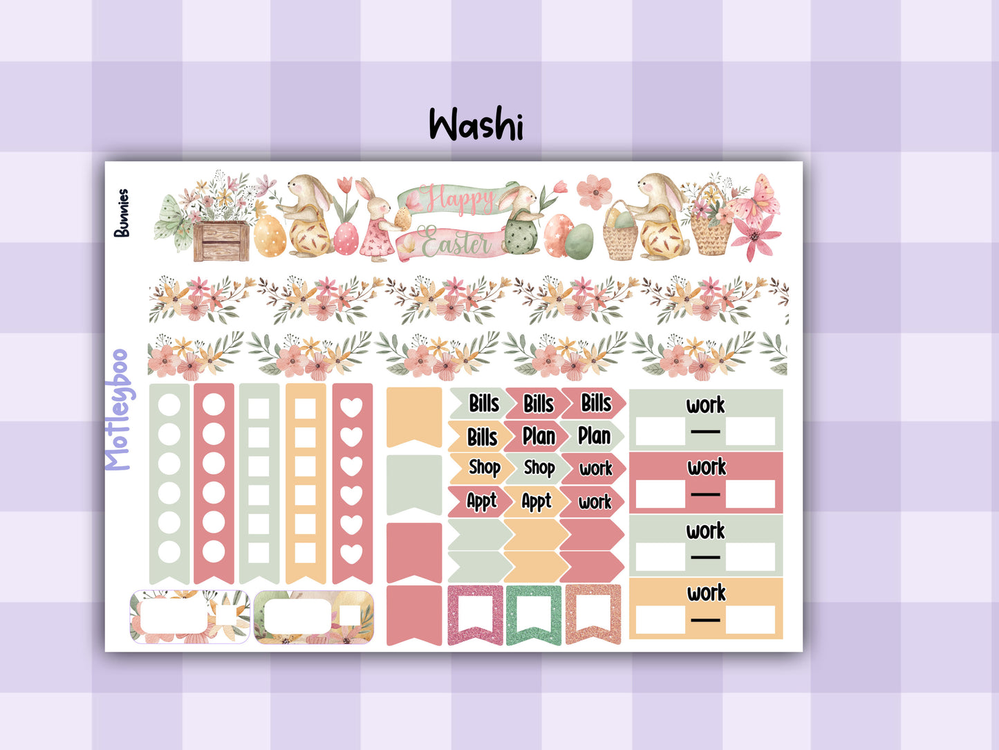 Easter Bunnies Vertical Planner Sticker Kit, Spring Journaling, Cozy Vibes