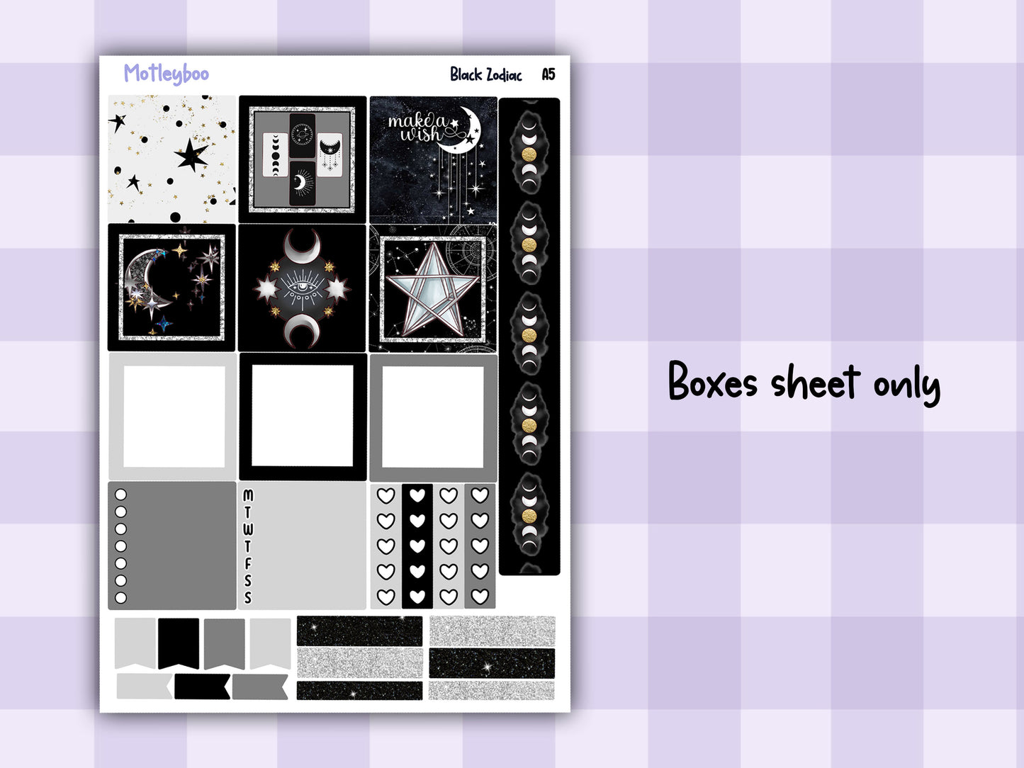 A5 Celestial Hobonichi cousin planner sticker kit, Black Zodiac