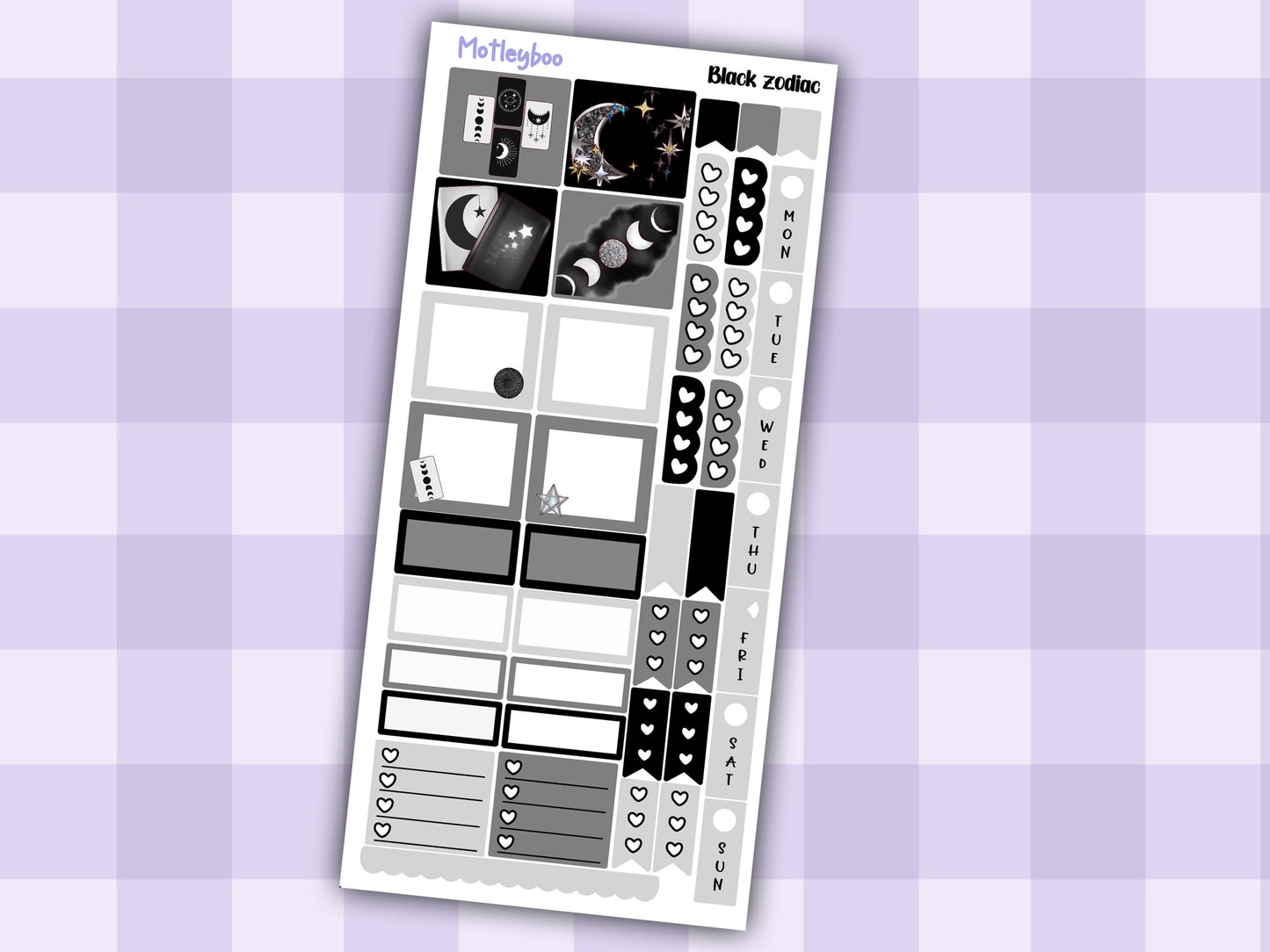 Hobonichi weeks, sticker kit, hobonichi planner, black zodiac, celestial stickers, witchy planner, hobonichi functional stickers,