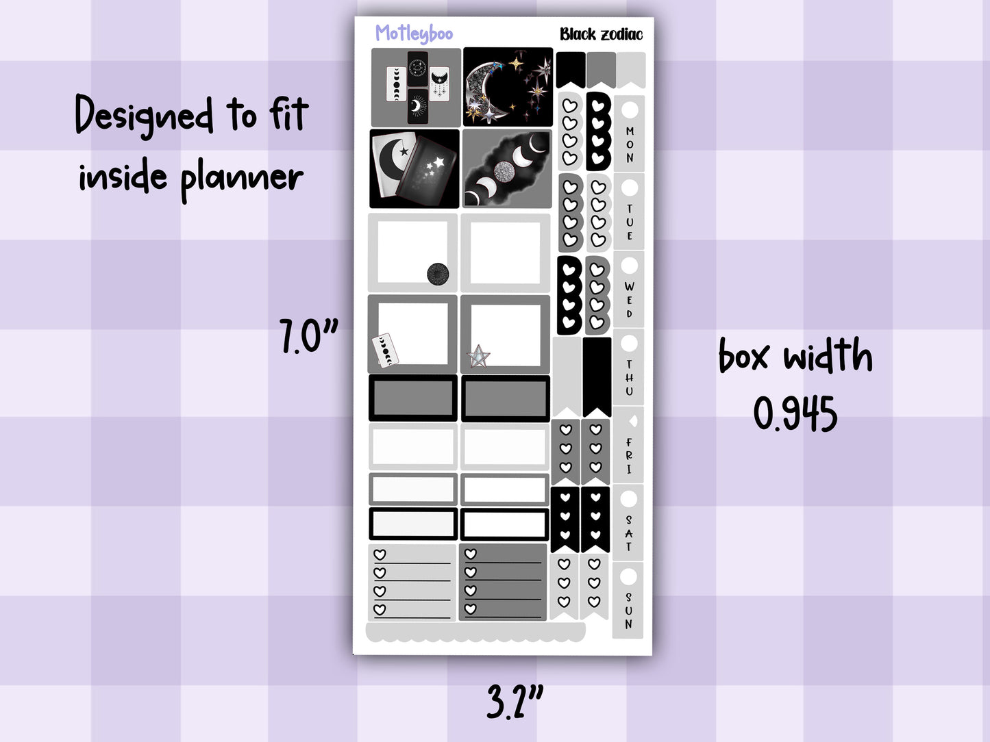 Hobonichi weeks, sticker kit, hobonichi planner, black zodiac, celestial stickers, witchy planner, hobonichi functional stickers,