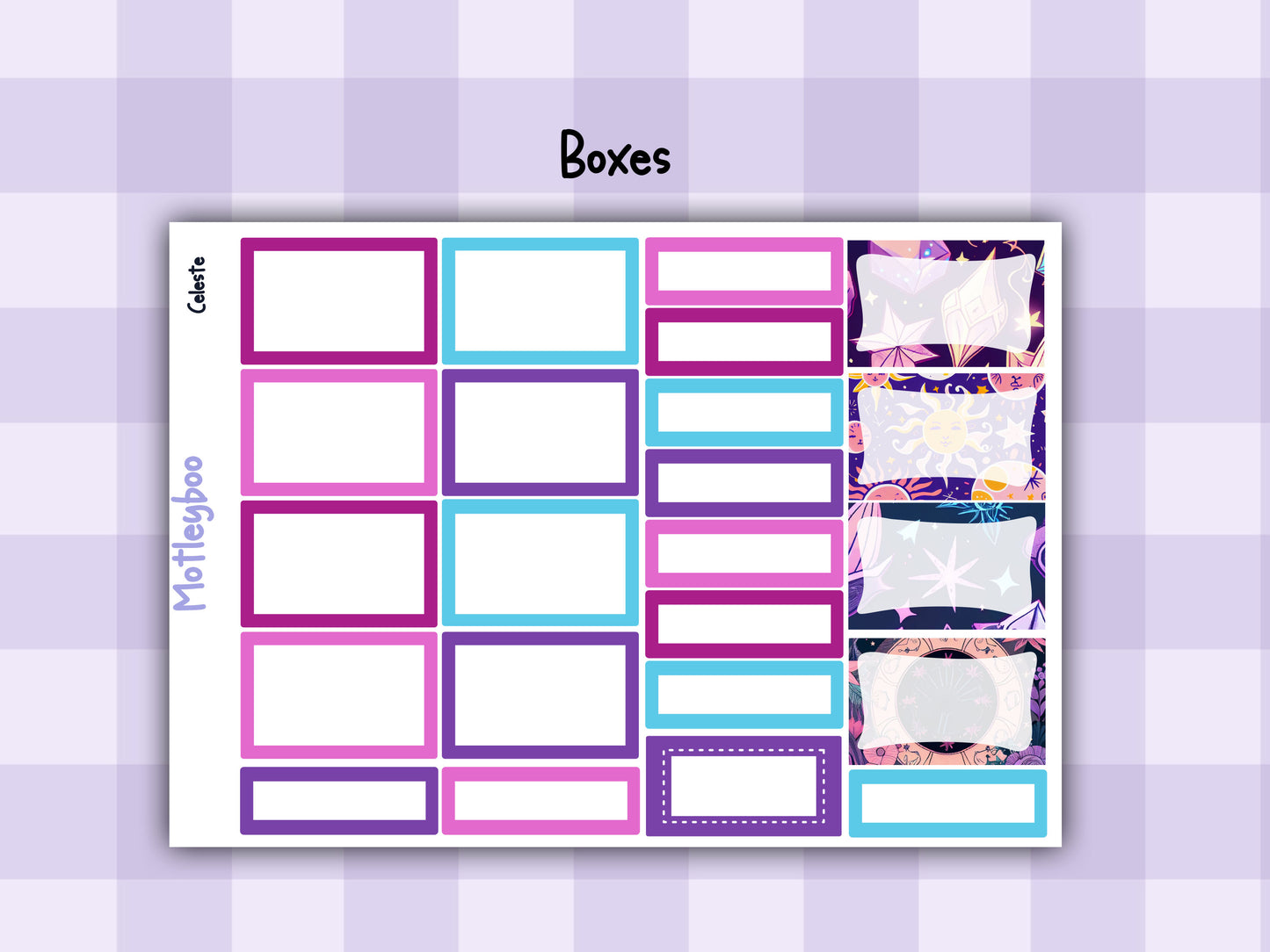 Weekly vertical planner sticker kit, celestial witchy vibes, bright and colourful functional stickers, Celeste