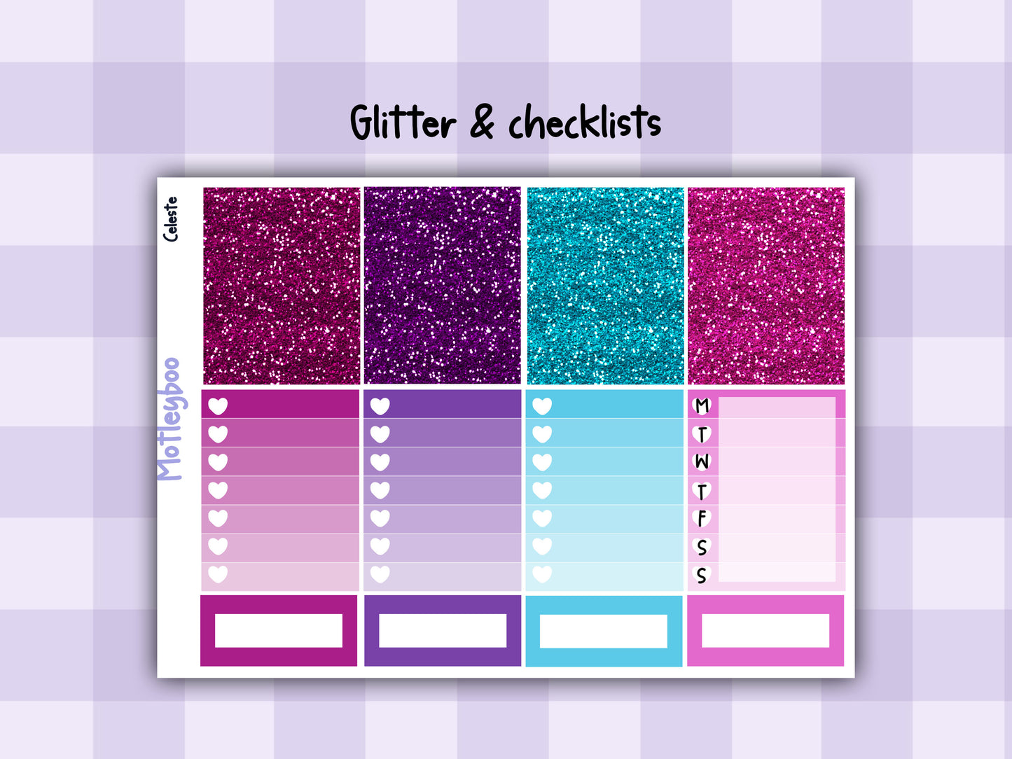 Weekly vertical planner sticker kit, celestial witchy vibes, bright and colourful functional stickers, Celeste