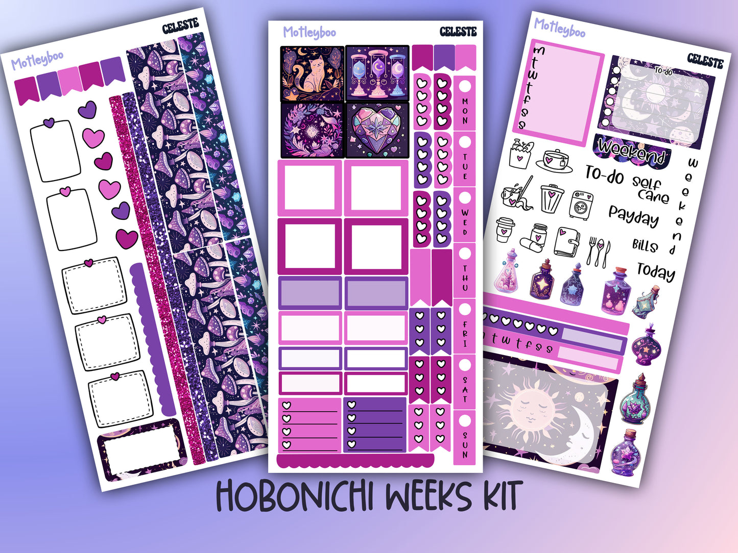 Hobonichi weeks, sticker kit, hobonichi planner, celestial stickers, witchy planner, hobonichi functional stickers, planner stickers, stars