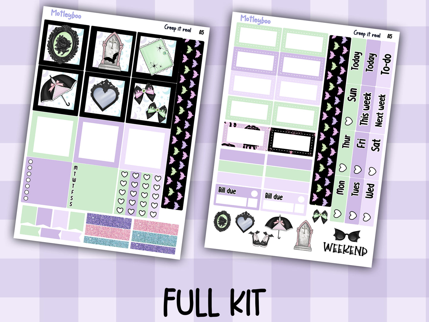 A5 Hobonichi cousin planner sticker kit, spooky planner stickers, hobonichi cousin Creep it real