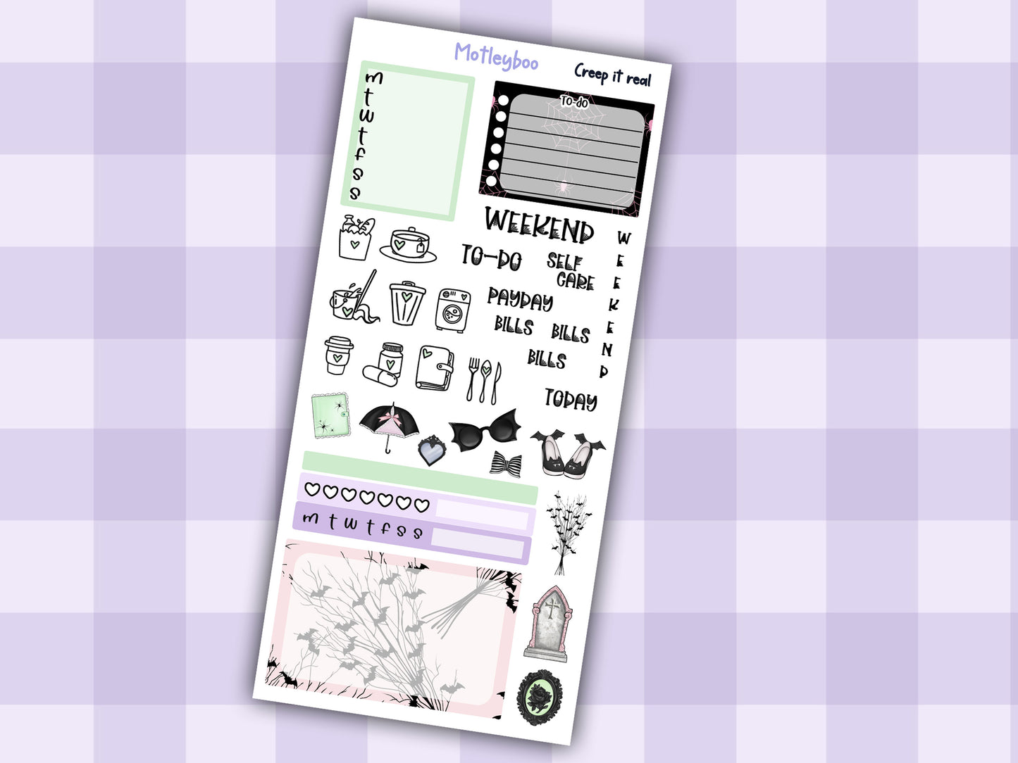 Hobonichi weeks weekly planner sticker kit, spooky planner stickers, Creep it real
