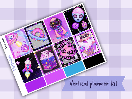 Weekly planner sticker kit, sc-fi alien vibes, bright and colourful functional stickers, Cosmic snacks