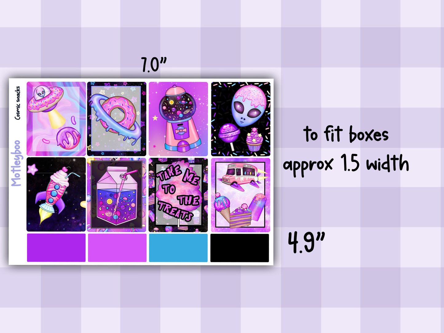 Weekly planner sticker kit, sc-fi alien vibes, bright and colourful functional stickers, Cosmic snacks