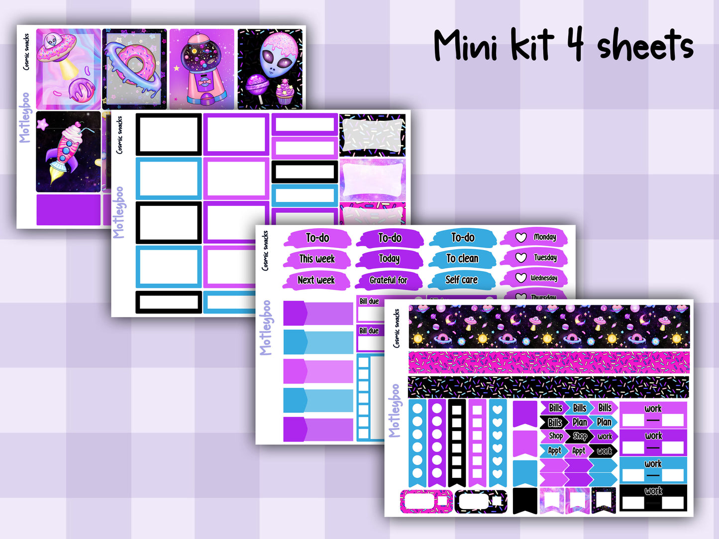 Weekly planner sticker kit, sc-fi alien vibes, bright and colourful functional stickers, Cosmic snacks