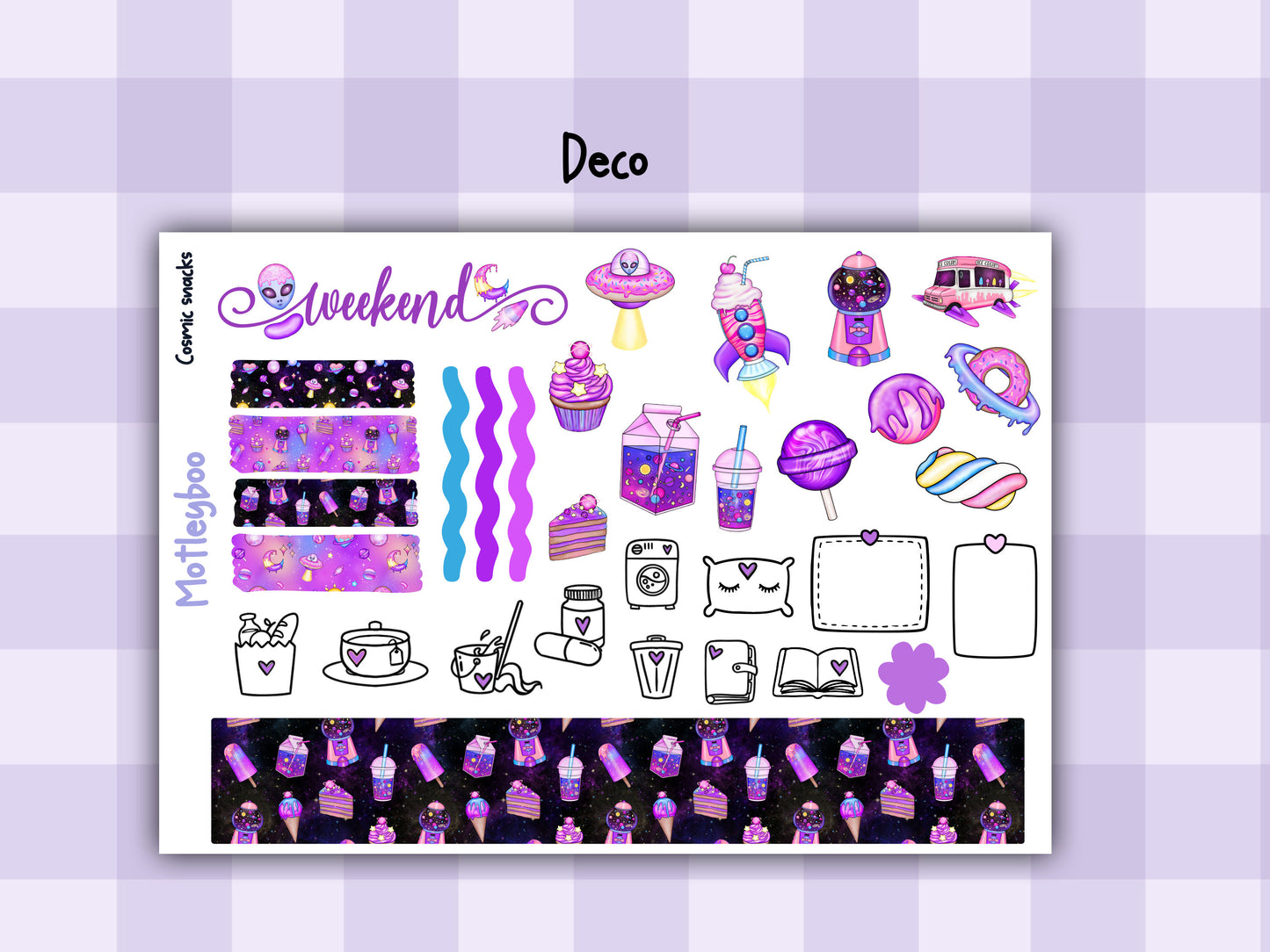 Weekly planner sticker kit, sc-fi alien vibes, bright and colourful functional stickers, Cosmic snacks