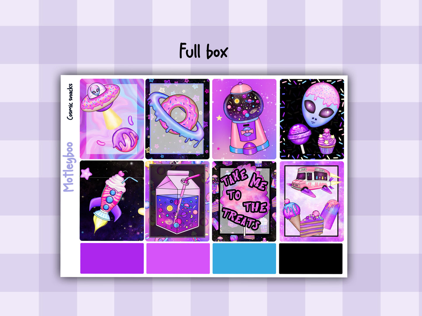 Weekly planner sticker kit, sc-fi alien vibes, bright and colourful functional stickers, Cosmic snacks