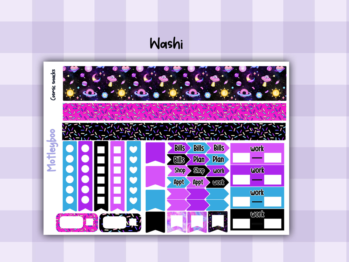 Weekly planner sticker kit, sc-fi alien vibes, bright and colourful functional stickers, Cosmic snacks