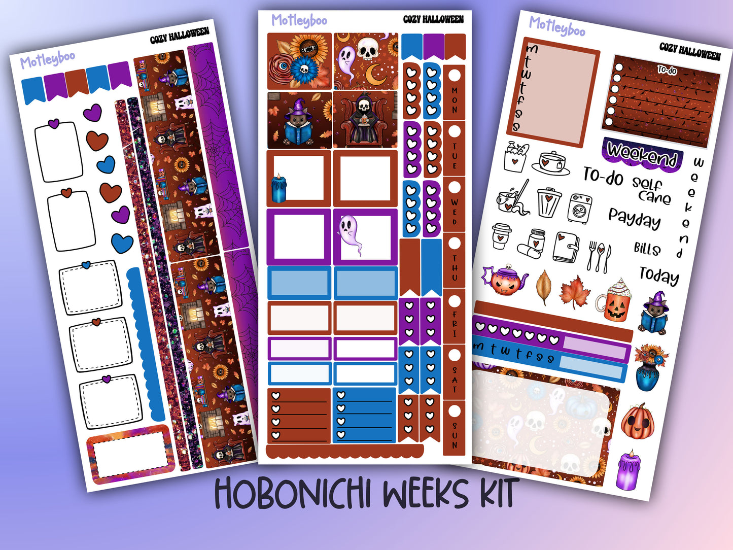 Hobonichi weeks, sticker kit, hobonichi planner, spooky stickers, gothic planner, hobonichi functional stickers, planner stickers, halloween
