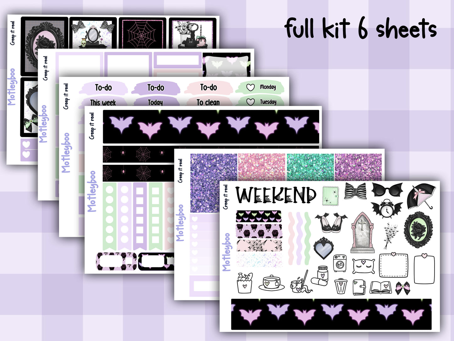 Weekly Planner Sticker Kit, pastel goth spooky halloween kawaii Vertical Planning Stickers, Creep it real