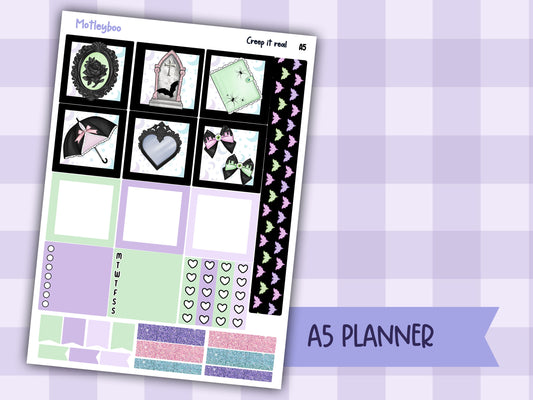 A5 Hobonichi cousin planner sticker kit, spooky planner stickers, hobonichi cousin Creep it real