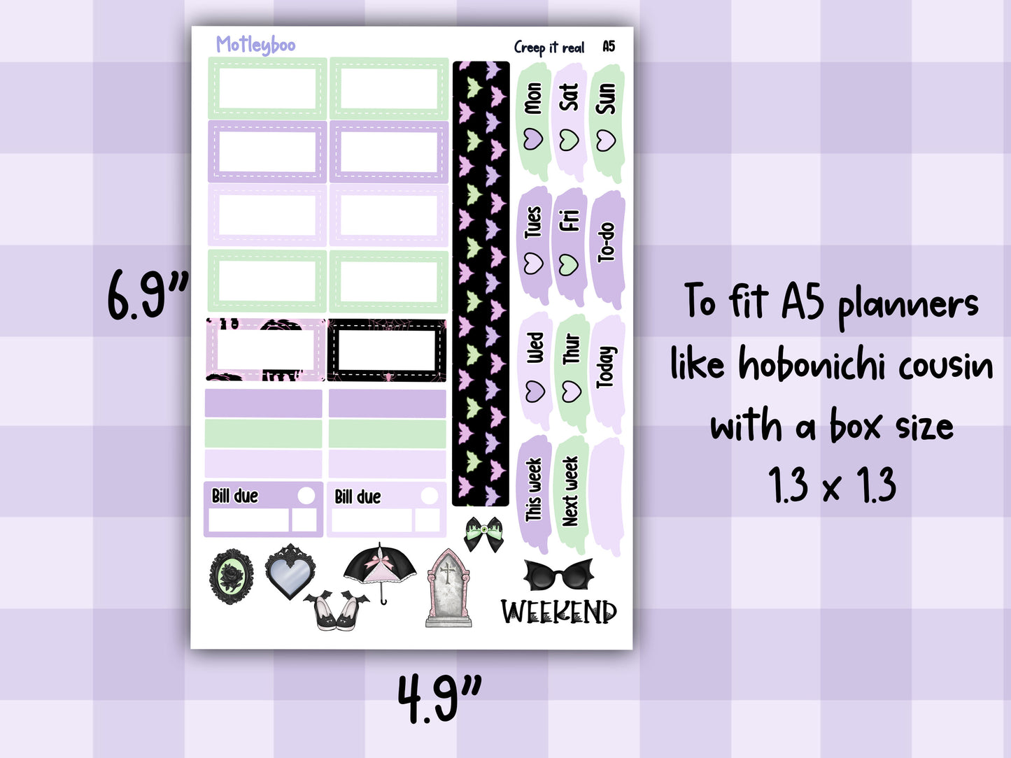A5 Hobonichi cousin planner sticker kit, spooky planner stickers, hobonichi cousin Creep it real
