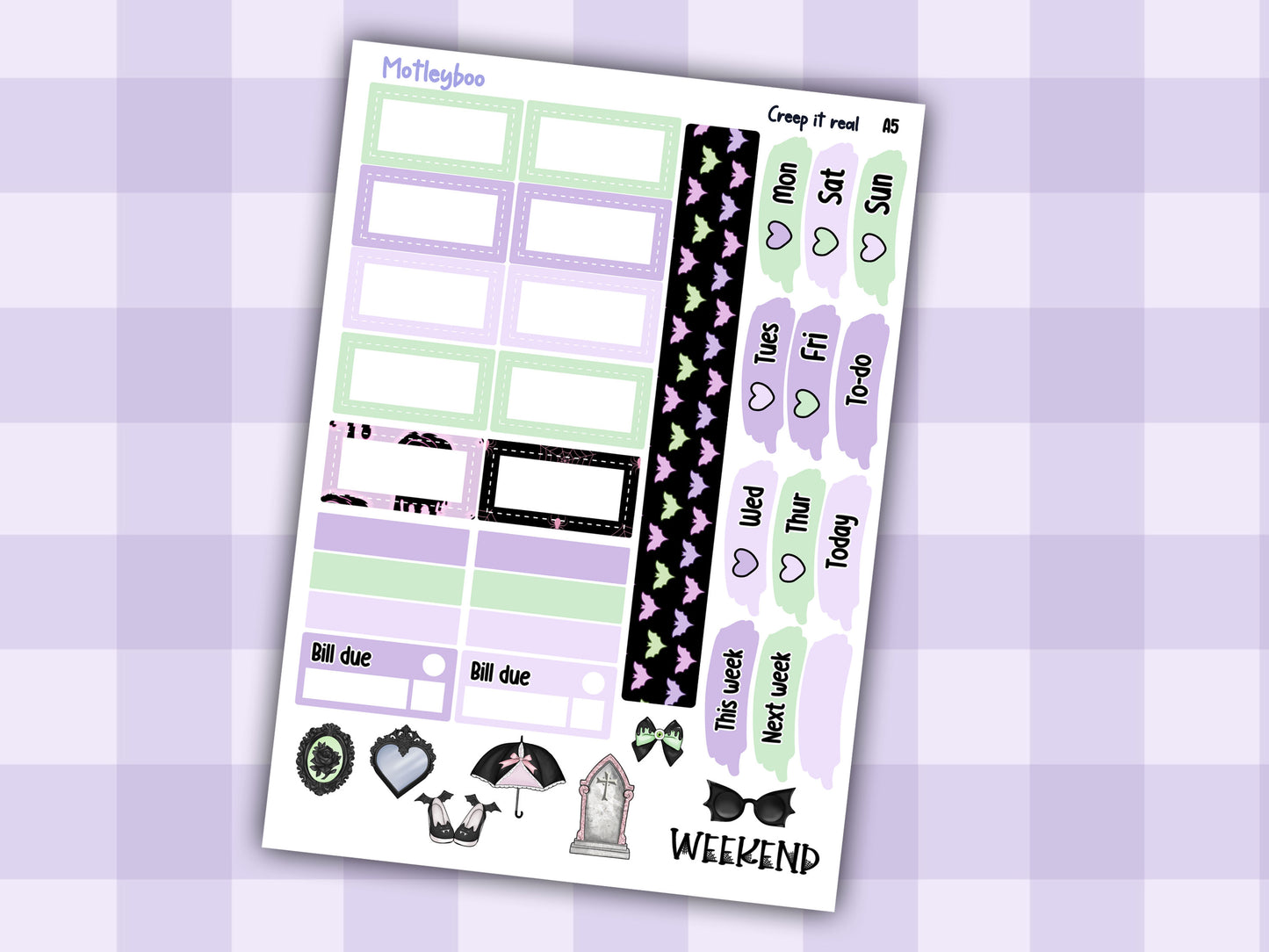 A5 Hobonichi cousin planner sticker kit, spooky planner stickers, hobonichi cousin Creep it real